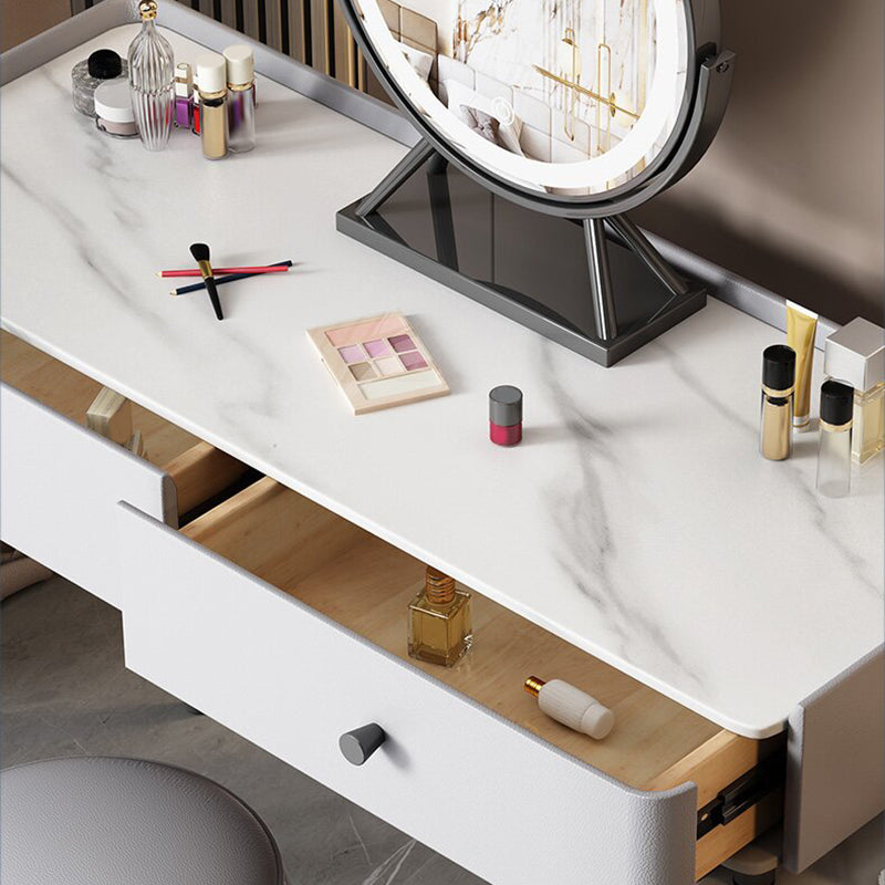 Contemporary Stone Top Vanity with Drawers Grey Vanity Set with Stool