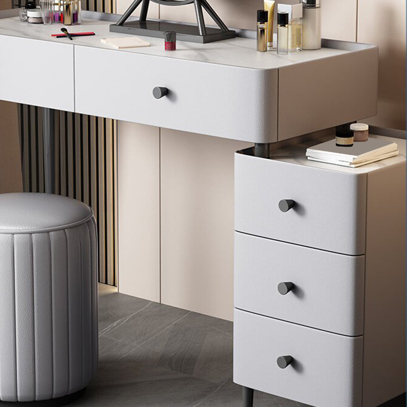 Contemporary Stone Top Vanity with Drawers Grey Vanity Set with Stool