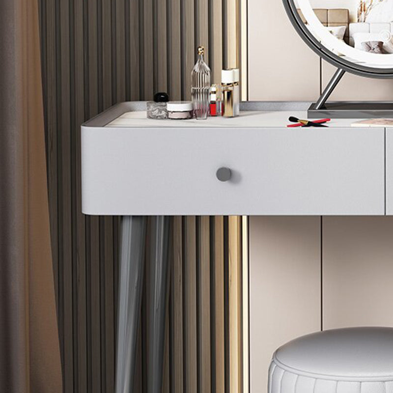 Contemporary Stone Top Vanity with Drawers Grey Vanity Set with Stool