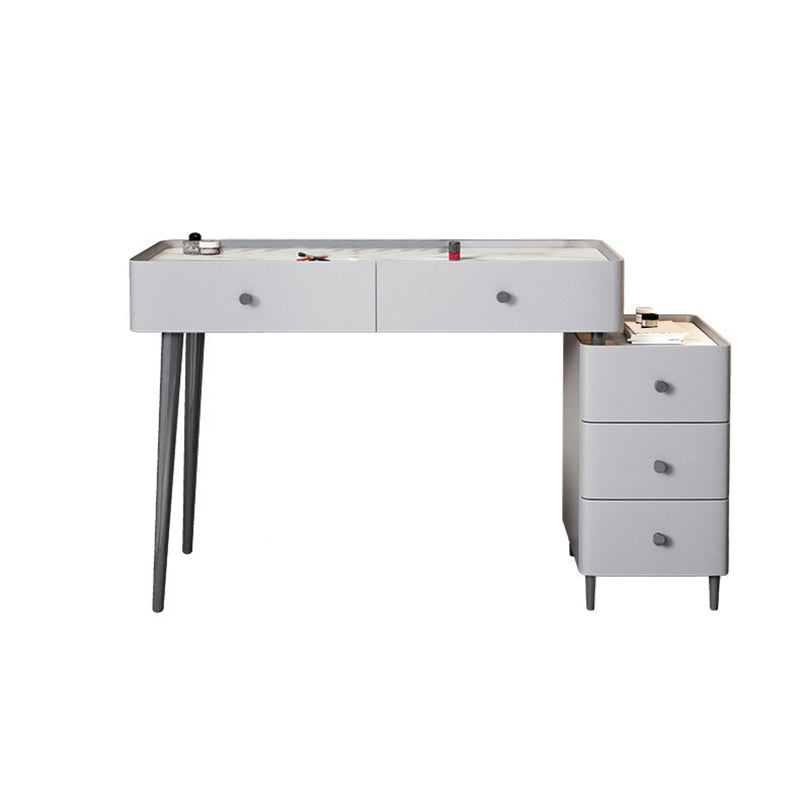 Contemporary Stone Top Vanity with Drawers Grey Vanity Set with Stool