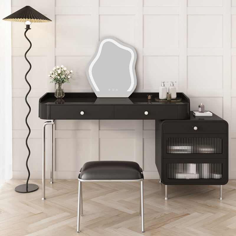 Glam Makeup Vanity Set with Glass Top, Black Vanity Dressing Table Set Clearhalo 'Bedroom Furniture' 'furn' 'furn_makeup_vanities' 'Furniture' 'Makeup Vanities' 'makeup_vanities' 5932410