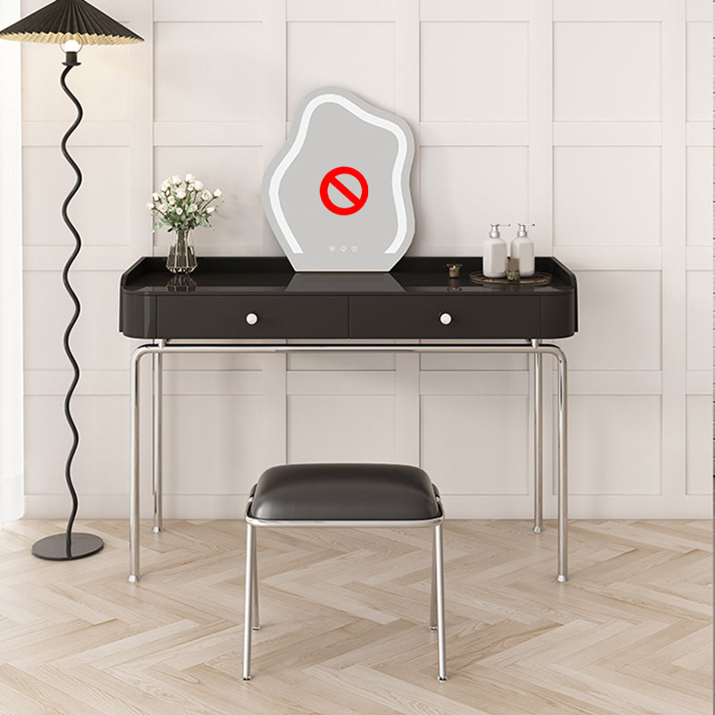Glam Makeup Vanity Set with Glass Top, Black Vanity Dressing Table Set Makeup Vanity & Stools 2 Clearhalo 'Bedroom Furniture' 'furn' 'furn_makeup_vanities' 'Furniture' 'Makeup Vanities' 'makeup_vanities' 5932411
