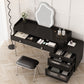 Glam Makeup Vanity Set with Glass Top, Black Vanity Dressing Table Set Clearhalo 'Bedroom Furniture' 'furn' 'furn_makeup_vanities' 'Furniture' 'Makeup Vanities' 'makeup_vanities' 5932415