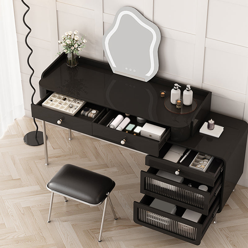 Glam Makeup Vanity Set with Glass Top, Black Vanity Dressing Table Set Clearhalo 'Bedroom Furniture' 'furn' 'furn_makeup_vanities' 'Furniture' 'Makeup Vanities' 'makeup_vanities' 5932415