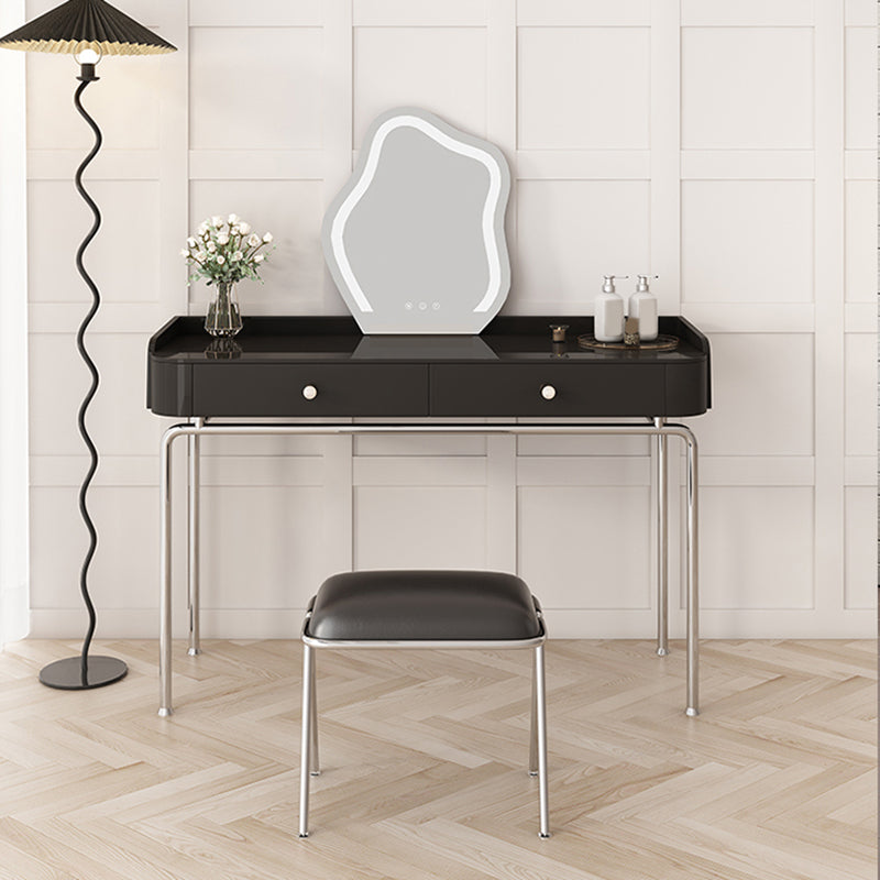 Glam Makeup Vanity Set with Glass Top, Black Vanity Dressing Table Set Clearhalo 'Bedroom Furniture' 'furn' 'furn_makeup_vanities' 'Furniture' 'Makeup Vanities' 'makeup_vanities' 5932416