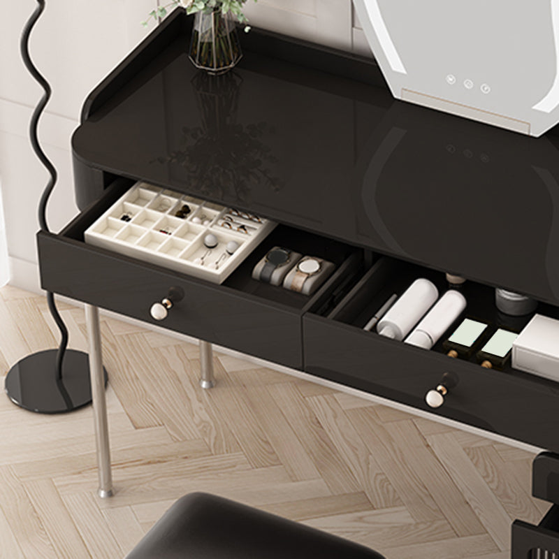 Glam Makeup Vanity Set with Glass Top, Black Vanity Dressing Table Set Clearhalo 'Bedroom Furniture' 'furn' 'furn_makeup_vanities' 'Furniture' 'Makeup Vanities' 'makeup_vanities' 5932420