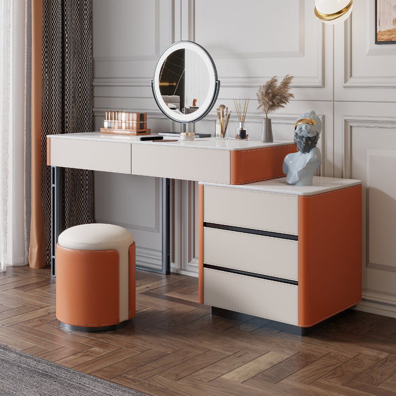 Glam Slate Top Vanity Dressing Table Solid Wood Vanity Makeup Table Set