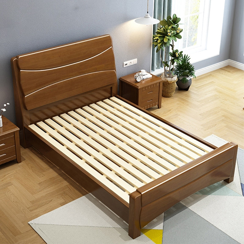 84.65 inch Wide Traditional Bed Frame Rubberwood Standard Bed with Headboard