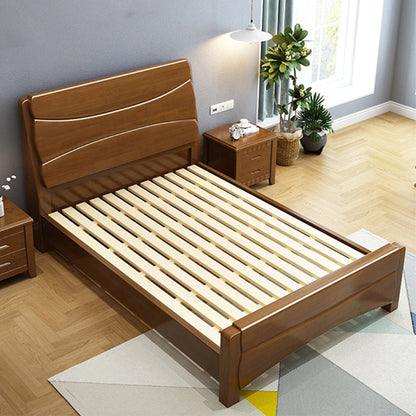 84.65 inch Wide Traditional Bed Frame Rubberwood Standard Bed with Headboard