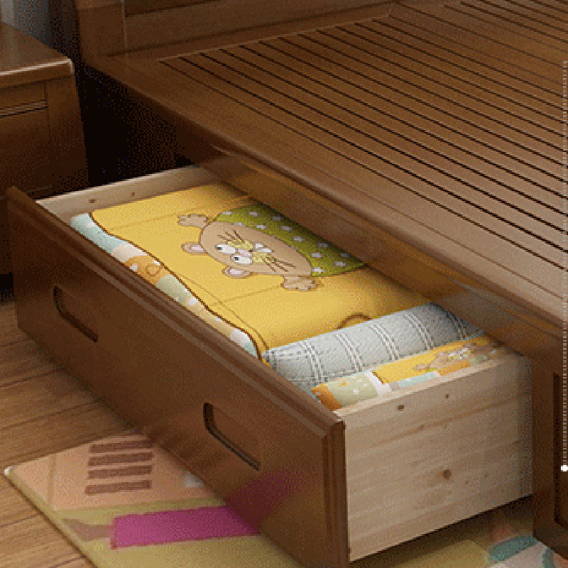 84.65 inch Wide Traditional Bed Frame Rubberwood Standard Bed with Headboard