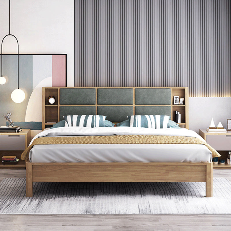 84.65 inch Wide Contemporary Bed Frame Rubberwood Bed with Storage Panel King Clearhalo 'Bedroom Furniture' 'Beds' 'furn' 'furn_beds' 'Furniture' 5932541