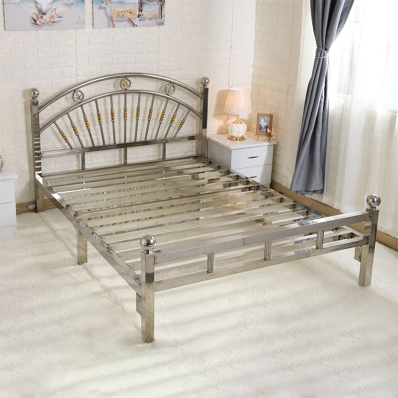 Zilveren metalen vouwbed gebogen open frame bed met hoofdeinde