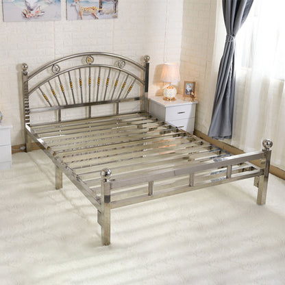 Zilveren metalen vouwbed gebogen open frame bed met hoofdeinde