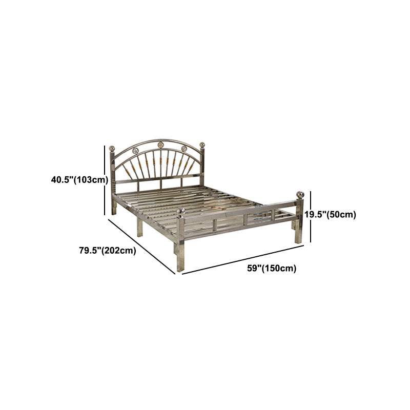 Zilveren metalen vouwbed gebogen open frame bed met hoofdeinde
