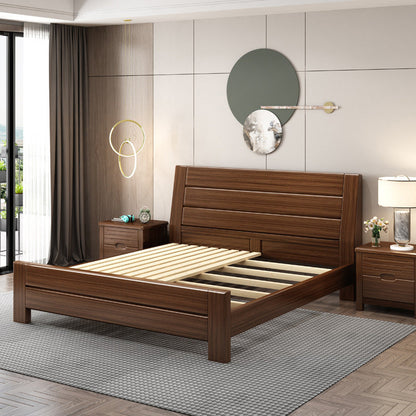 84.65 inch Wide Scandinavian Bed Frame Solid Wood Espresso Bed with Headboard