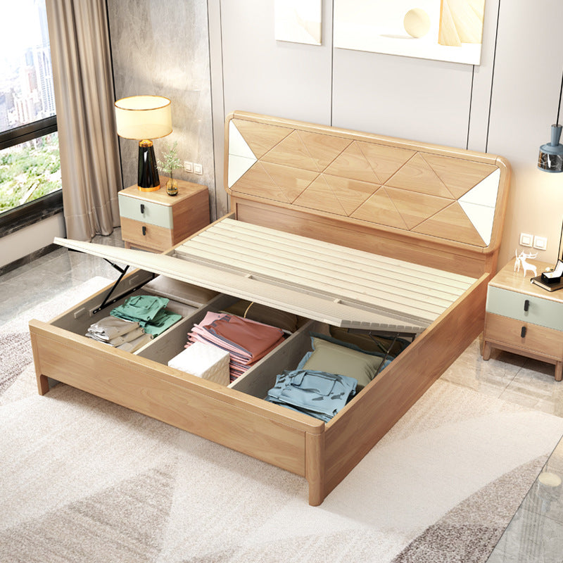 Letto scandinavo largo 84,65 pollici con testiera in legno naturale con testiera