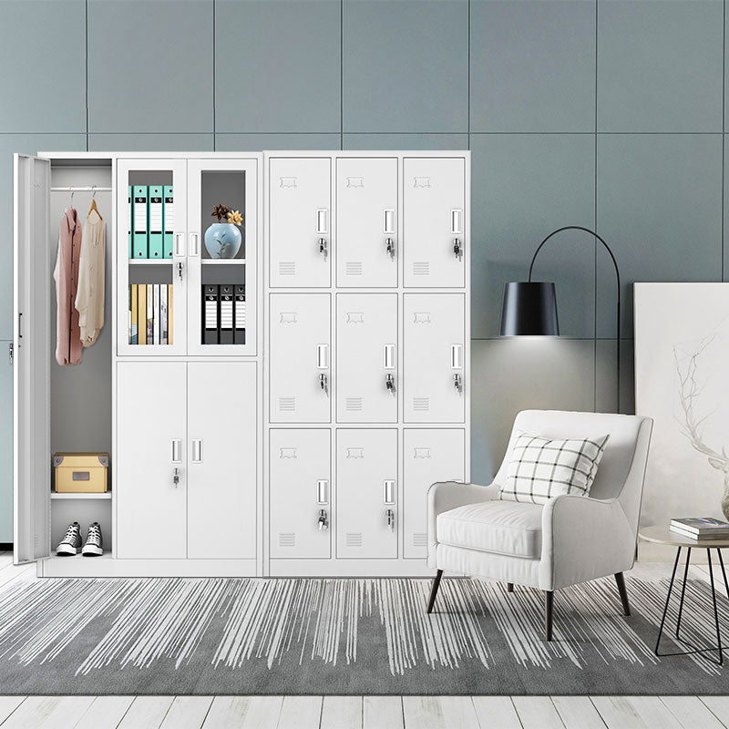 Contemporary Style Metal Wardrobe White Colour Soft Close Doors Wardrobe Closet