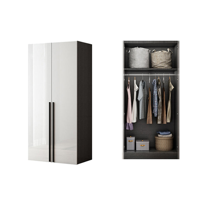 Mirrored Finish Cabinet with Hinged Doors Contemporary White Storage Cabinet