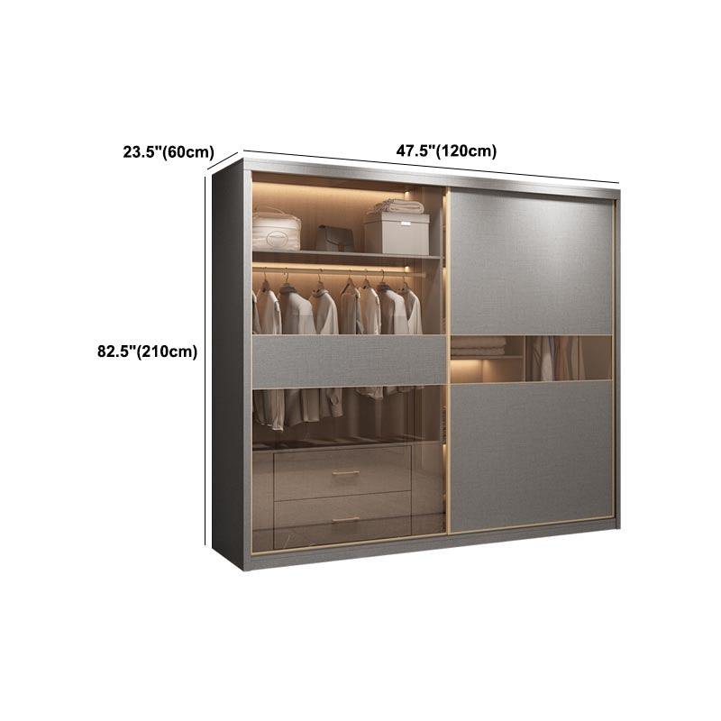 Contemporary Glass Wardrobe Gray Colour Wardrobe Closet with Garment Rod