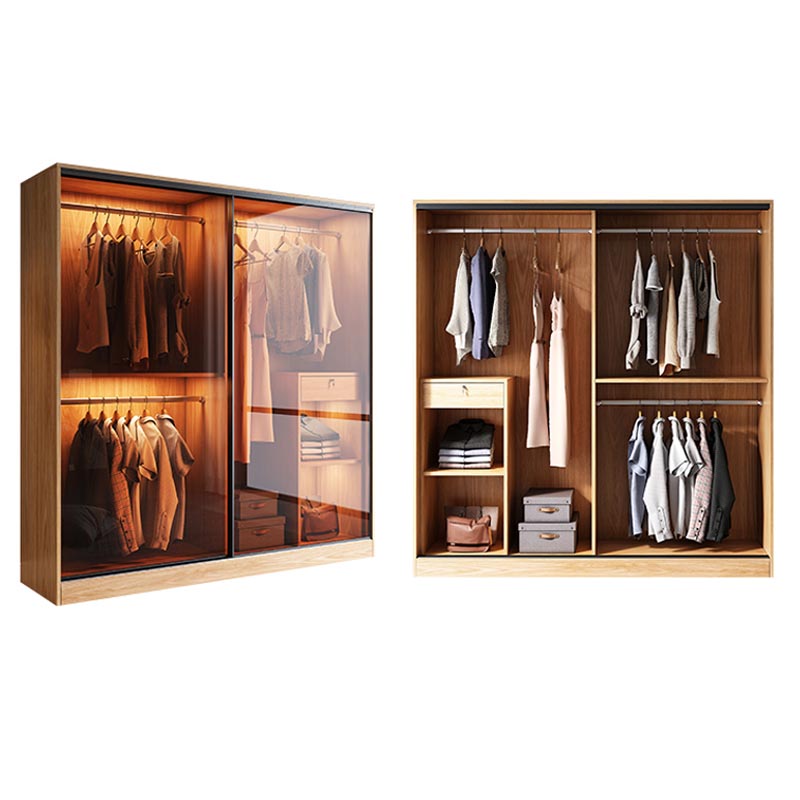Brown Contemporary Wardrobe Cabinet Engineered Wood and Glass Wardrobe Closet
