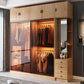 Brown Contemporary Wardrobe Cabinet Engineered Wood and Glass Wardrobe Closet