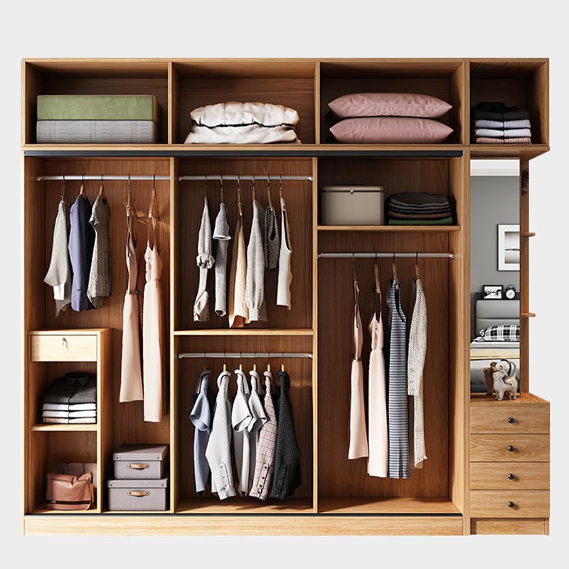 Brown Contemporary Wardrobe Cabinet Engineered Wood and Glass Wardrobe Closet