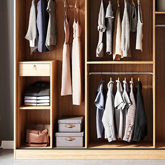 Brown Contemporary Wardrobe Cabinet Engineered Wood and Glass Wardrobe Closet