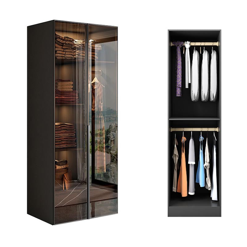 Brown Cabinet with Glass Doors Modern Hinged Door Wardrobe for Home