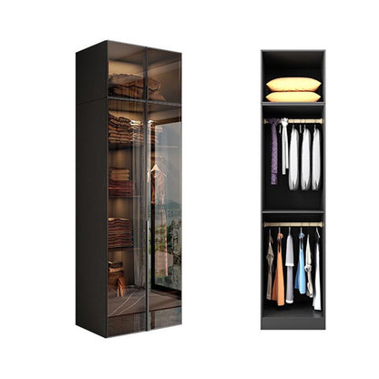 Brown Cabinet with Glass Doors Modern Hinged Door Wardrobe for Home