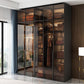 Brown Cabinet with Glass Doors Modern Hinged Door Wardrobe for Home