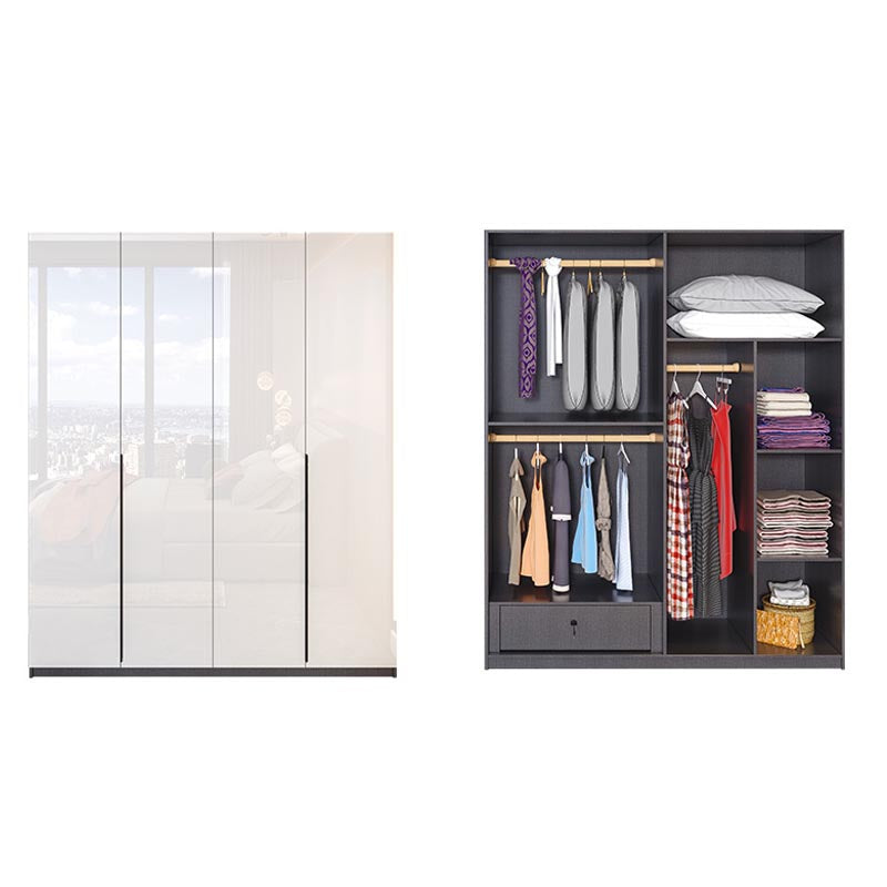 Contemporary Wooden Wardrobe White Colour Wardrobe Closet with Garment Rod