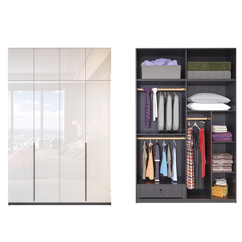 Contemporary Wooden Wardrobe White Colour Wardrobe Closet with Garment Rod