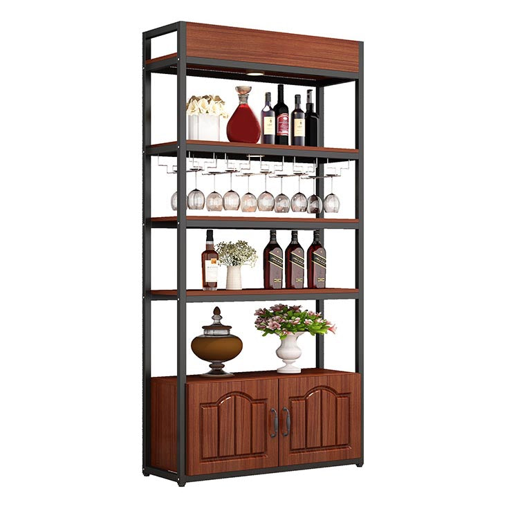 Mid-Century Modern Wine Holder Floor Solid Wood Wine Rack with Shelf Wine Bottle & Glass Rack Clearhalo 'furn' 'furn_wine_racks' 'Furniture' 'Kitchen & Dining Furniture' 'Wine Racks' 'wine_racks' 5933591