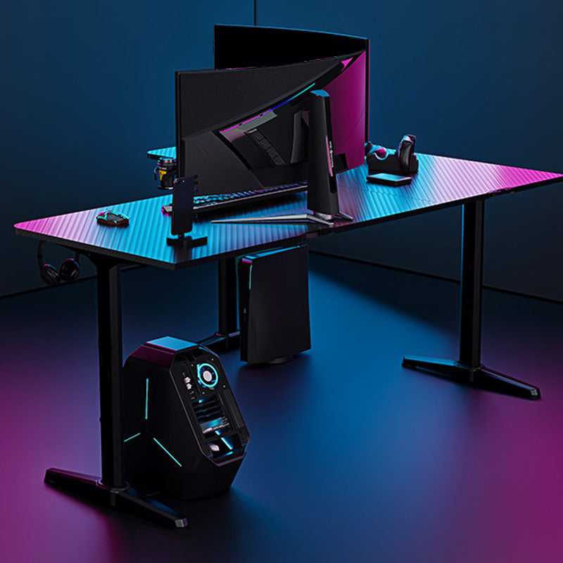 Home Industrial Lépre de jeux en forme de L Bureau d'écriture en bois avec des jambes en métal