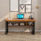 Wooden Rectangular Office Desk Brown Home Writing Desk with Shelf with Metal Legs