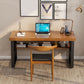 Wooden Rectangular Office Desk Brown Home Writing Desk with Shelf with Metal Legs