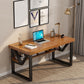 Wooden Rectangular Office Desk Brown Home Writing Desk with Shelf with Metal Legs
