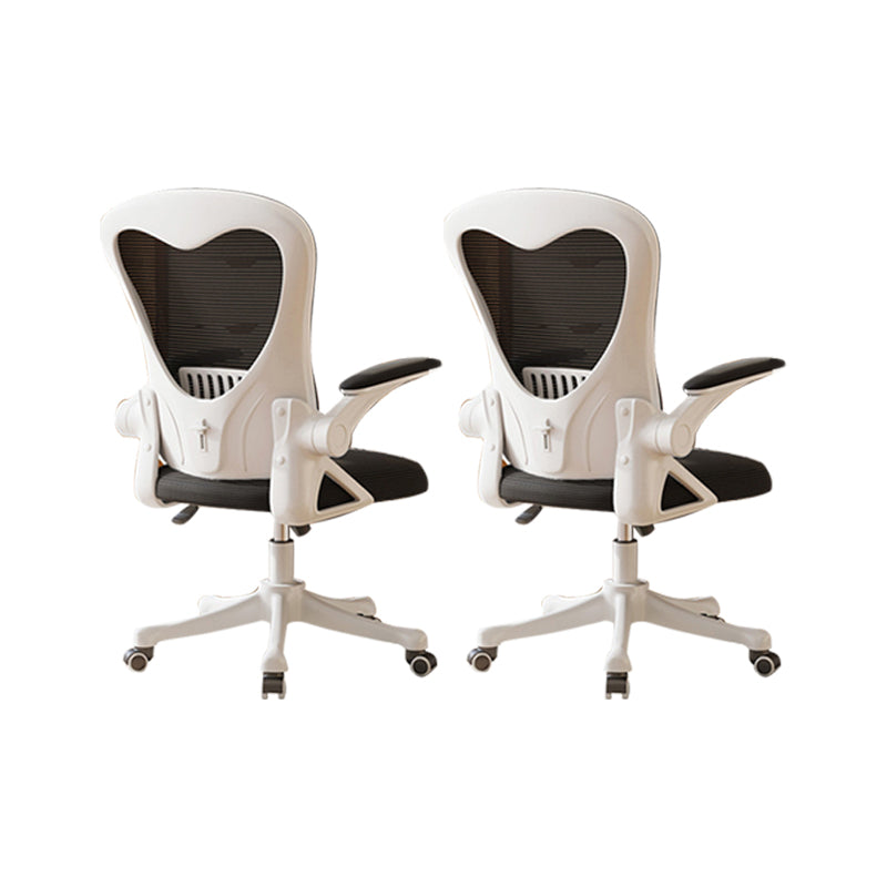 Contemporary Arm Chair Upholstered Swivel Breathable AirGrid Office Chair White-Black 2 Piece Set Without Headrest Clearhalo 'furn' 'furn_office_chair' 'Furniture' 'Office Chairs' 'Office Furniture' 'office_chair' 5934114