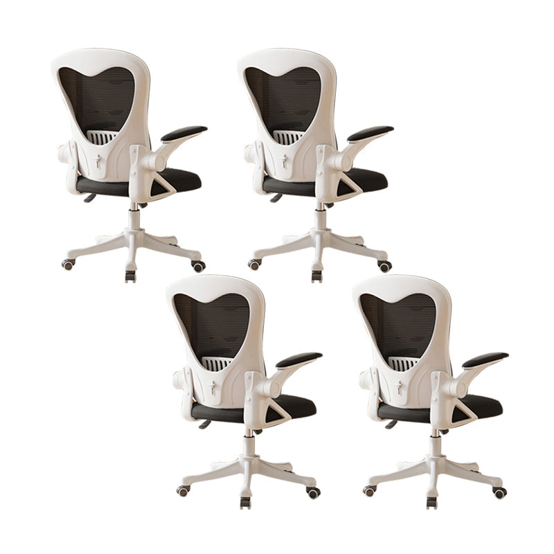 Contemporary Arm Chair Upholstered Swivel Breathable AirGrid Office Chair White-Black 4 Piece Set Without Headrest Clearhalo 'furn' 'furn_office_chair' 'Furniture' 'Office Chairs' 'Office Furniture' 'office_chair' 5934116