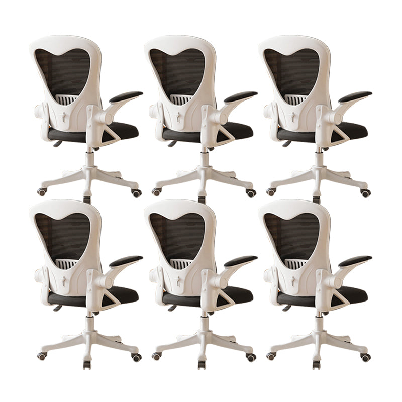Contemporary Arm Chair Upholstered Swivel Breathable AirGrid Office Chair White-Black 6 Piece Set Without Headrest Clearhalo 'furn' 'furn_office_chair' 'Furniture' 'Office Chairs' 'Office Furniture' 'office_chair' 5934117