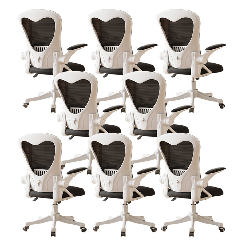 Contemporary Arm Chair Upholstered Swivel Breathable AirGrid Office Chair White-Black 8 Piece Set Without Headrest Clearhalo 'furn' 'furn_office_chair' 'Furniture' 'Office Chairs' 'Office Furniture' 'office_chair' 5934120