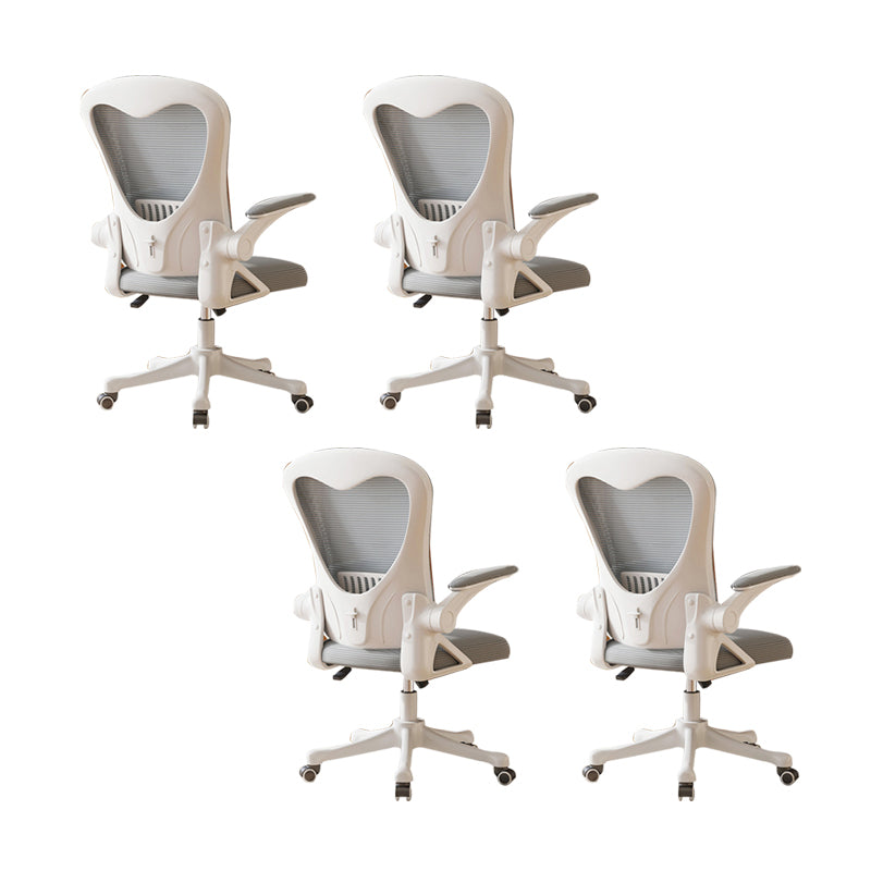 Contemporary Arm Chair Upholstered Swivel Breathable AirGrid Office Chair White-Gray 4 Piece Set Without Headrest Clearhalo 'furn' 'furn_office_chair' 'Furniture' 'Office Chairs' 'Office Furniture' 'office_chair' 5934126