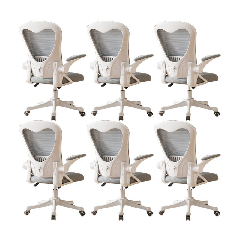 Contemporary Arm Chair Upholstered Swivel Breathable AirGrid Office Chair White-Gray 6 Piece Set Without Headrest Clearhalo 'furn' 'furn_office_chair' 'Furniture' 'Office Chairs' 'Office Furniture' 'office_chair' 5934127