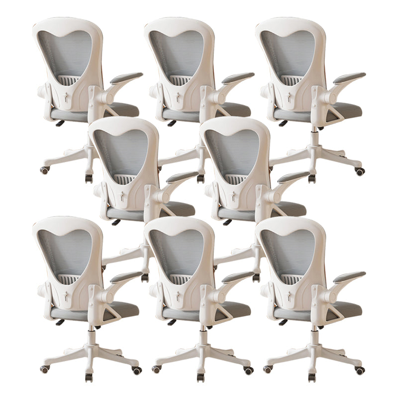 Contemporary Arm Chair Upholstered Swivel Breathable AirGrid Office Chair White-Gray 8 Piece Set Without Headrest Clearhalo 'furn' 'furn_office_chair' 'Furniture' 'Office Chairs' 'Office Furniture' 'office_chair' 5934129