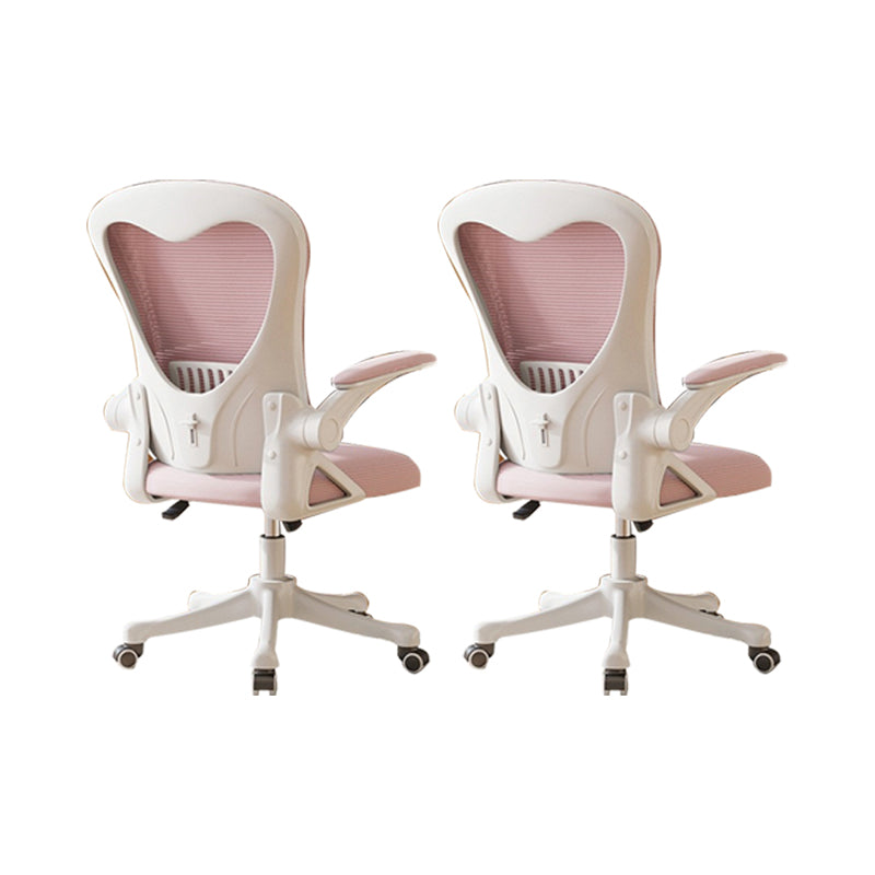 Contemporary Arm Chair Upholstered Swivel Breathable AirGrid Office Chair White Pink 2 Piece Set Without Headrest Clearhalo 'furn' 'furn_office_chair' 'Furniture' 'Office Chairs' 'Office Furniture' 'office_chair' 5934131