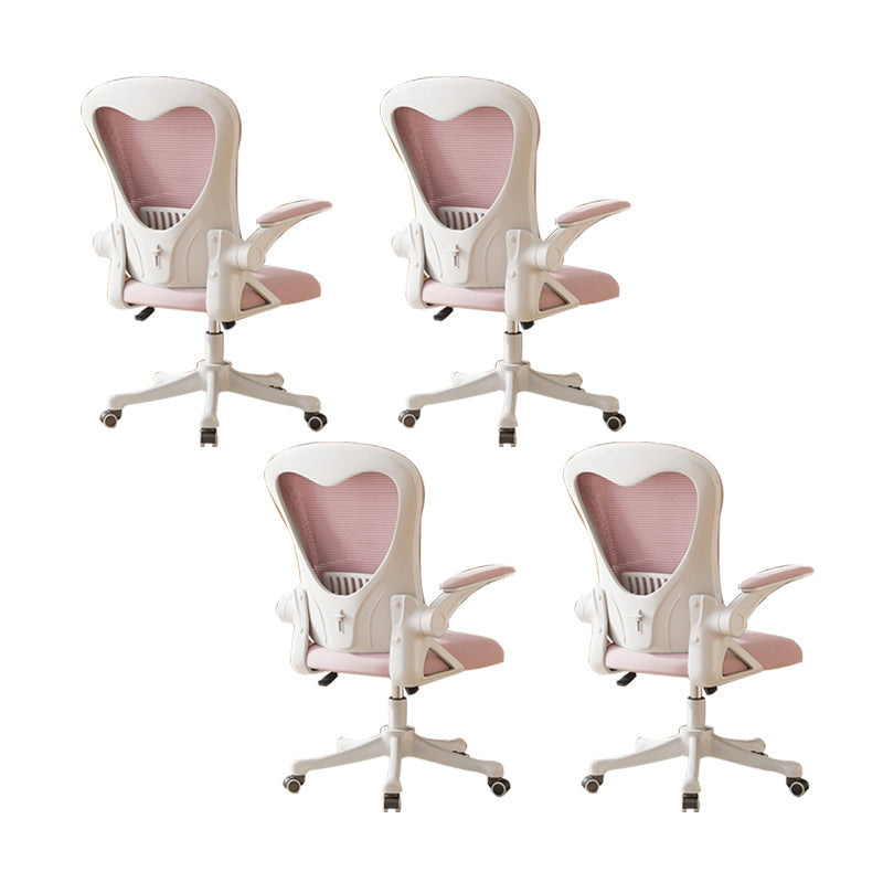 Contemporary Arm Chair Upholstered Swivel Breathable AirGrid Office Chair White Pink 4 Piece Set Without Headrest Clearhalo 'furn' 'furn_office_chair' 'Furniture' 'Office Chairs' 'Office Furniture' 'office_chair' 5934132