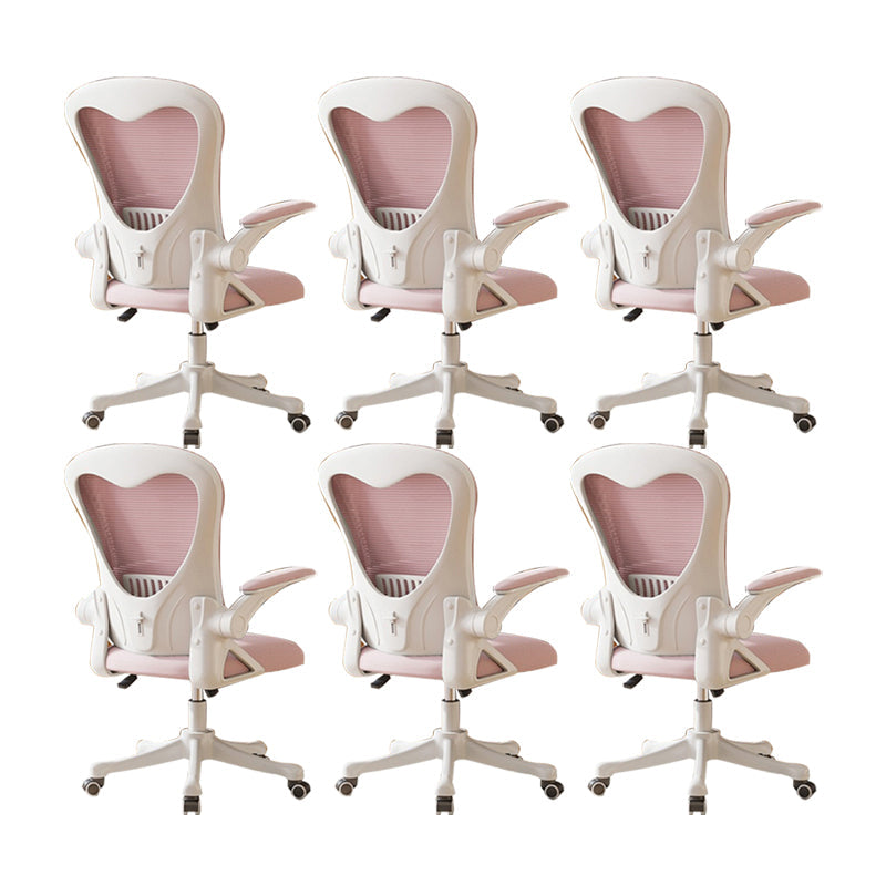 Contemporary Arm Chair Upholstered Swivel Breathable AirGrid Office Chair White Pink 6 Piece Set Without Headrest Clearhalo 'furn' 'furn_office_chair' 'Furniture' 'Office Chairs' 'Office Furniture' 'office_chair' 5934133