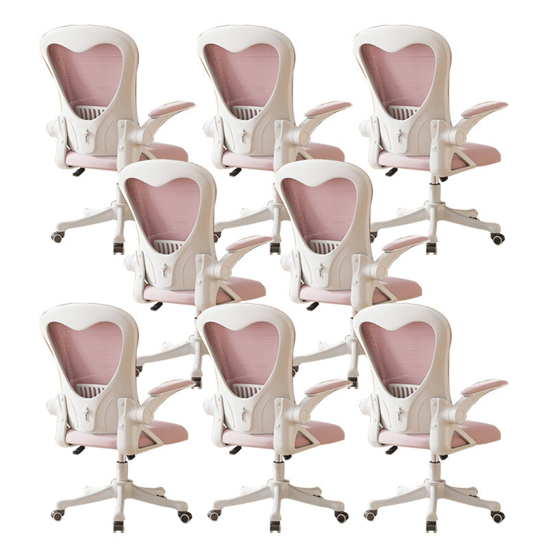 Contemporary Arm Chair Upholstered Swivel Breathable AirGrid Office Chair White Pink 8 Piece Set Without Headrest Clearhalo 'furn' 'furn_office_chair' 'Furniture' 'Office Chairs' 'Office Furniture' 'office_chair' 5934134