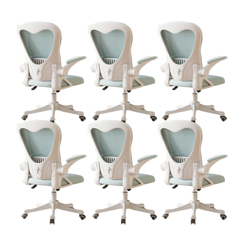 Contemporary Arm Chair Upholstered Swivel Breathable AirGrid Office Chair White Green 6 Piece Set Without Headrest Clearhalo 'furn' 'furn_office_chair' 'Furniture' 'Office Chairs' 'Office Furniture' 'office_chair' 5934138