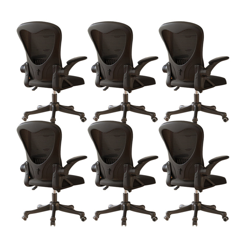 Contemporary Arm Chair Upholstered Swivel Breathable AirGrid Office Chair Black 6 Piece Set Without Headrest Clearhalo 'furn' 'furn_office_chair' 'Furniture' 'Office Chairs' 'Office Furniture' 'office_chair' 5934143